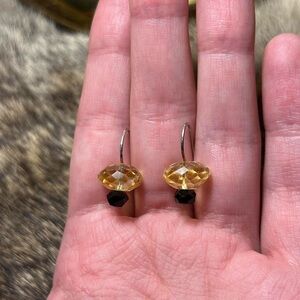 Sterling silver minimalist citrine and onyx beaded earrings